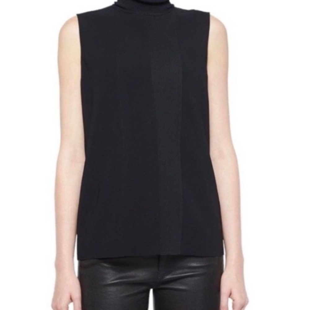 Vince. size S Lazer Cut Sleeveless Turtleneck black dressy top